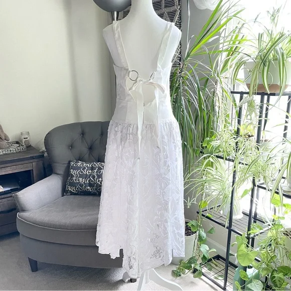 Anthropologie Pilcro Sleeveless Lace Drop Waist Midi Dress Ivory White NWT 8 - Picture 13 of 16